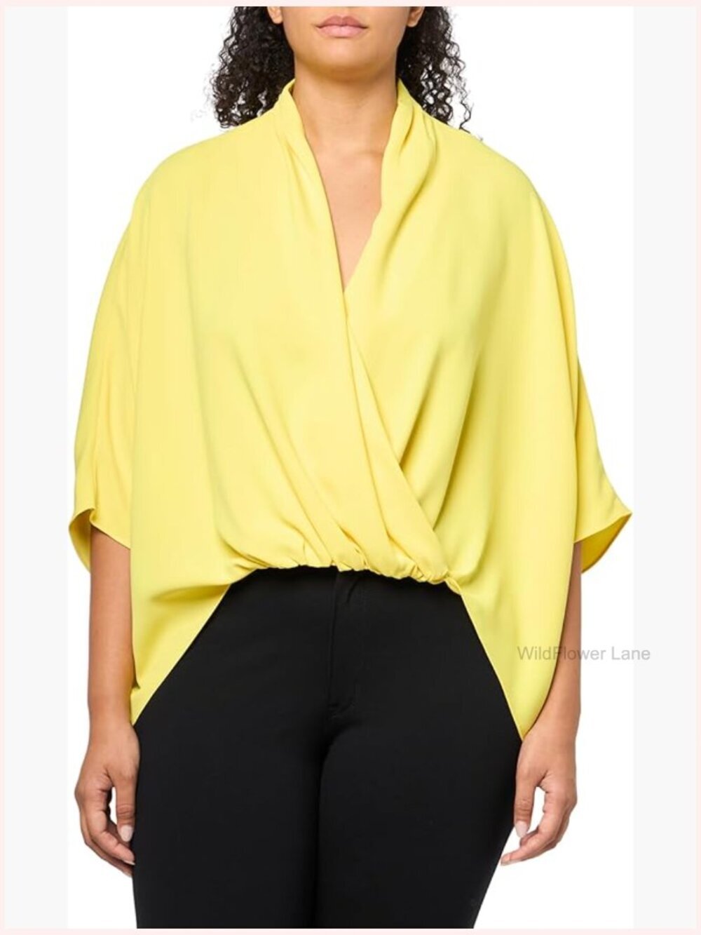 Crossover Neck High Low Blouse Short Sleeve V-Neck Silky Top